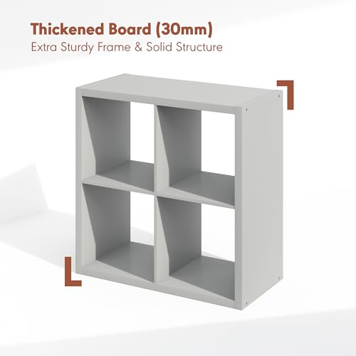 Image of Furinno Cubicle Record Player Stand, 4-Cube Record Storage, Light Grey | Vinyl Storage, 1.2 inchInch Extra Thick, Open Back Media Shelf for CD DVD Bluray Game Disc, for Living Room, Home Office
