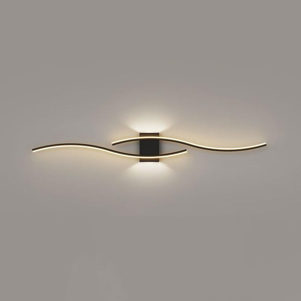 Generic LED Black Wave Wall Sconce - Modern Linear Wall Lamp for Bedroom, Living Room, and Hallway - Up Down Metal Wall Mount Light Fixture for Creative Lighting