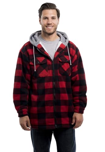 TrailCrest Men's Warm Sherpa Lined Hoodie Fleece Shirt Jacket, Classic Zip Up Buffalo Plaid (Regular and Big & Tall Sizes)