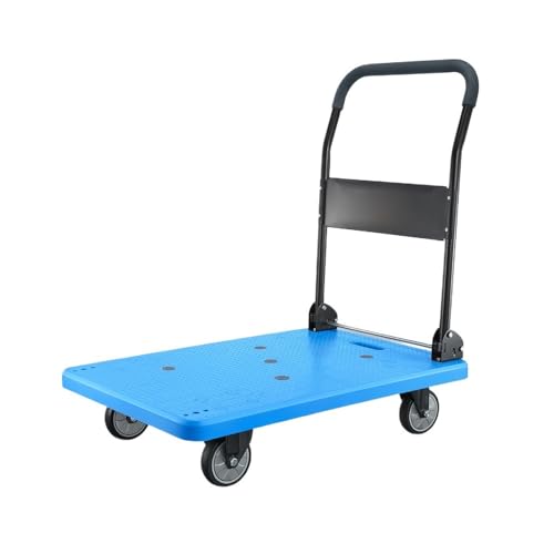 プラットフォーム トラック 超静音 プッシュ フラットベッド トロリー 折りたたみ トロリー トランスポーター カーゴ トロリー ポータブル 頑丈 四輪トレーラー 倉庫 移動トラック (ブルー)