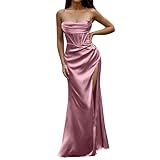 Robe Portefeuille Femme Chic - Femmes Robe Vintage Manches Chérie Robe Panneau Femmes Robe De Soiree Femme Chic Et Glamour Robe Longue Grande Taille Fendue Sexy Dos Nu Gala Promo Femme avec Ruchés en Mousseline Soie Classique Cocktail Mariage Bal Demoiselle d'honneur Robes