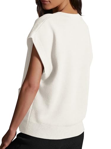 Image of Womens Cardigan Sweater Vest Lightweight V Neck Button Down Cap Sleeve Knit Tops Loose Sleeveless 2025 Spring Outfits