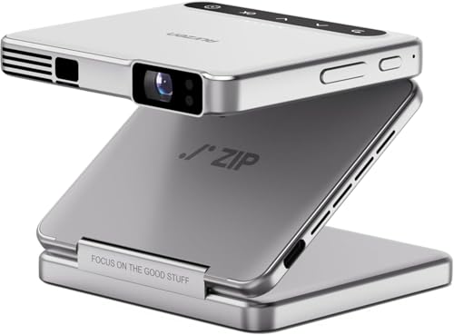 Image of Aurzen ZIP Tri-Fold DLP Portable Mini Projector with Bluetooth 5.4, Screen Mirroring, 5000mAh Battery, Type-C Fast Charging, Zero-Lag Focus&Keystone,720P Pico Projector,Built-in Stand, 20 inch-125 inch,White