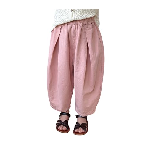 [Enfants Chéris] キッズ 長ズボン 女の子 男の子 ロングパンツ ゆったり 綿100％ ジュニア 薄手 カジュアル 無地 ワイド 7分丈 9分丈 通気 美脚 ベビー ウェストゴム ピンク 90のサムネイル