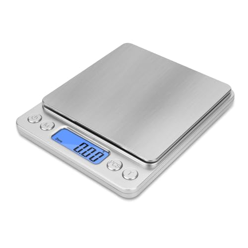 Digital Food Scale, 500g/0.01g, Stainless Steel Baking Kitchen Scale with Backlit LCD