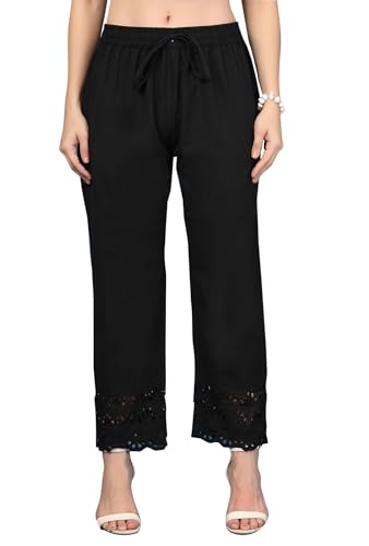 Image of Pistaa's Women's Pure Cotton Regular Hem Design Solid Palazzos