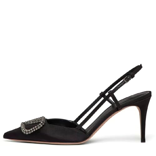 Image of BlingQueen Women Heeled Slingback Sandals Closed Pointed Toe Stiletto High Heels Patent Leather Pumps Slip-On Backless Evening Prom Party Dress Shoes