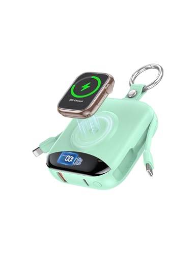 citicr Portable Charger, 10000mAh 22.5W Fast Charging Power Bank with Built-in Cables, Travel Battery Pack with LED Display for iPhone, Portable iWatch Charger for 11/10/9/8/7/6/5/4/SE/Ultra Green