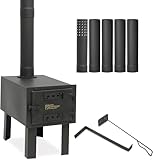 Outdoor Wood Burning Tent Stove - Camping Hot Tent Wood Stove, Portable RV Cast Iron Tent Stove with 5 Chimney Pipe and 2 Dual Rakes For Camping,Hunting,Cooking
