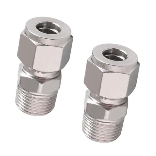 Stainless Steel 304 Compression Fitting to connect 1/2 inch OD tube x 1/2 NPT Male thread Coupler, for brass copper stainless steel tubing (2 pcs)