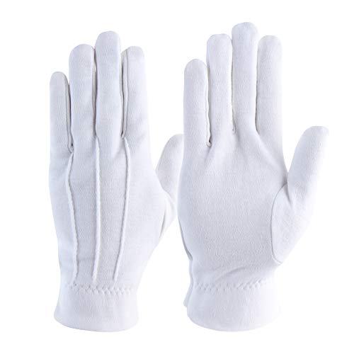 FRISK Premium Cotton Glove, 5 Pairs, Marching Glove, Wedding Glove, Parade Glove, 100% Cotton, White