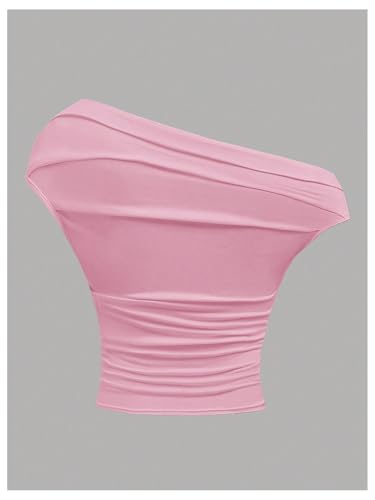 SweatyRocks Girl's Y2K Ruched Off The Shoulder Crop T Shirts Summer Short Sleeve Fitted Tees2