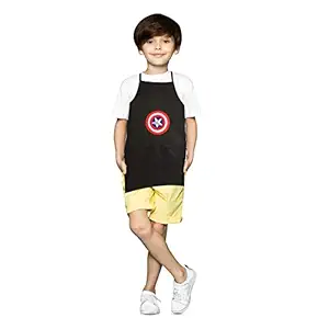 Li'll Pumpkins Captain America Apron with Pocket for Eating Meals, Drawing, Painting, cooking, Playing for Kids (Pack of 1, Black)