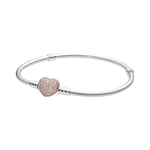Jewellery Nuevo 2025 925 Pulsera Deslizante con corazón de Amor Plata Original Cadena de Serpiente múltiple Disco Brillante Brazalete con Cierre de corazón de ratón con joyería para Usted Accesorios