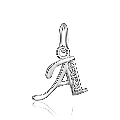 BORUO 925 Sterling Silver Cubic Zirconia A-Z Initial Letters Alphabet Dangling charms Pendant (Letter-A)