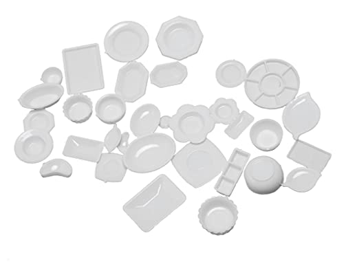 Fateanuki 1 12 Scale Doll House 34Pcs Plates Set Miniature Plate Multistyle Tableware Dish Kitchen Accessory Dollhouse Toy Dining Table Furnitures Decoration Accessories