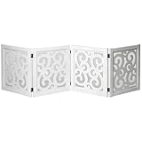 Ashfield & Harkness: 4-Panel Pet Gate - Scroll White - Wooden Foldable Freestanding Dog Fence, 80 x 23.5, Doorways-Halls-Stairs, 360 Rotated Hinges