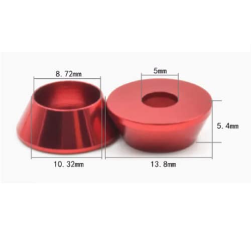 Image of 50pcs M5 Cone Cup Washers Anodized Aluminum Alloy Screw Gasket Countersunk Washers (Red)
