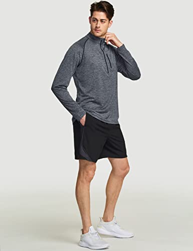 Athlio Men's Long Sleeve Athletic Shirts - Quick Dry, Uv Sun Protection, 1/4 Zip Pullover Running Tops, Xx-Large 3-Pack Black/Carbon Grey/White #TOP6