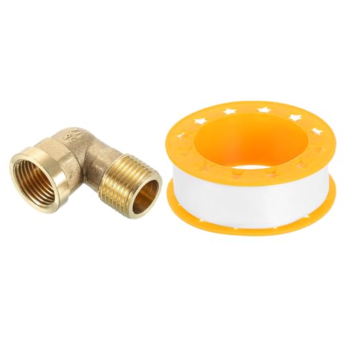 sourcing map 90 Degree Elbow, PT1/2 Inch Male x PT1/2 Inch Female Brass Right Angle Pipe Fitting, Connector for Fluid Gas Fuel Oil Pipe, 45x34mm