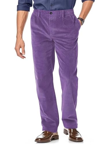 Men's Brown Corduroy Pants, Straight Leg, Warm, Winter, Casual, Flat Front, High Rise, Regular Fit, Slim, US 18