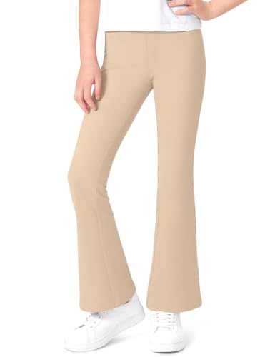 Auranso Girls Flare Leggings School Uniform Pants Cotton Kids Bell Bottoms Stretchy Casual Clothes for Teen Girl 9-10 Years Khaki