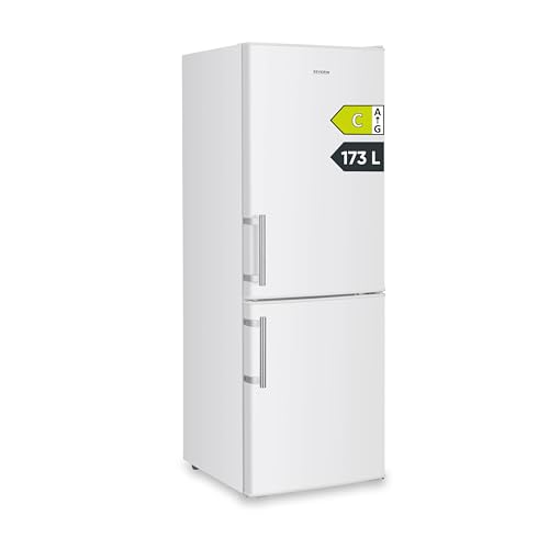 Severin Réfrigérateur Congélateur Combiné Double Porte, 173L, 142.5x49.5x56cm, Classe C, LED, Alarme Porte, Blanc, DT 8770