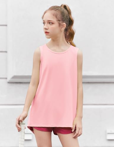 Image of Zaclotre Girls Athletic Tank Tops Open Tie Back Sleeveless Workout Shirts | Kids Sport Shirt 5-14Y, Stretchy, Lightweight, Quick-dry, Open Back, Tie Back, Dance, Tennis, Outdoor, Daily Wear
