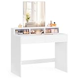 VASAGLE KAILYN Collection   Coiffeuse, Miroir Rectangulaire, Table de Maquillage avec Miroir, 2 Tiroirs et 3 Compartiments, 40 x 80 x 140 cm, Coin Beauté, Style Moderne, Blanc RDT113W01