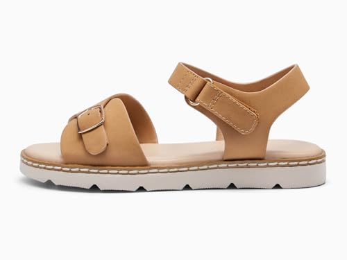 Image of Coutgo Girls Sandals Open Toe Summer Dress Shoes Adjustable Buckle Ankle Strap Comfortable Flats