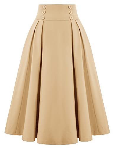Image of Belle Poque Women's Midi Pleated A-Line Skirts Pockets