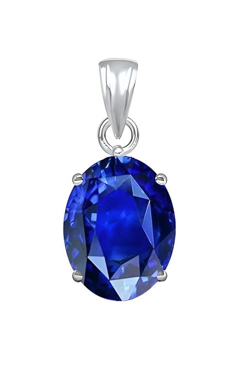 Ptm Natural Blue Sapphire/Neelam 3.25 to 10.25 Ratti or 3.00 to 9.50 Carat Astrological Certified Gemstone bis Hallmark 925 Sterling Silver Pendant for Men & Women