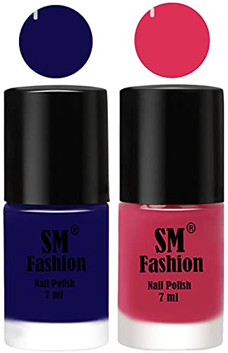 Image of Long Lasting Nail Polish | Nail Paint Combo 7 ml Each) - Set of 2 Dark Blue-Dusty Pink
