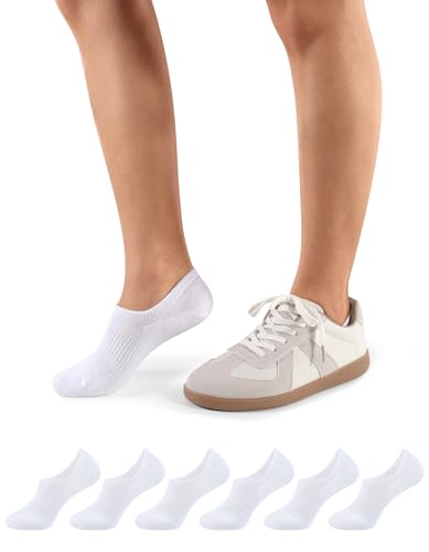 CLOSEMATE No Show Ankle Socks for Women Cushioned Low Cut Non Slip with Silicone Grips 6 Pairs(6White Size S)