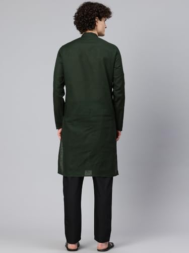 Image of Majestic Man Men's Cotton Regular Fit Casual Mandarin Collar Ethnic Motifs Solid Long Kurta