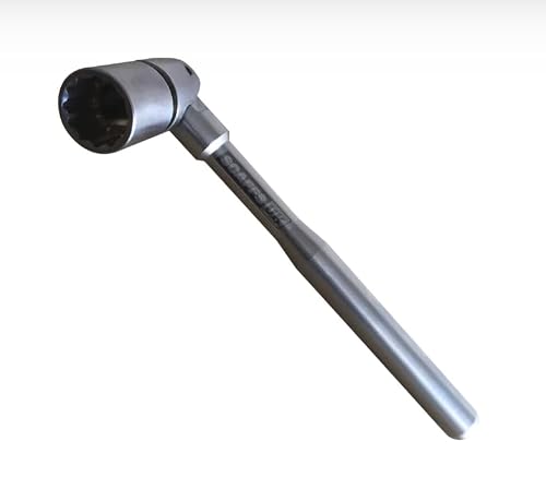 Image of Scaffs UK Flat Handle Scaffold Spanner – 7/16" Bi-Hex Box Head – High Torque Ratchet Wrench for Scaffold Fittings – Chrome-Plated Heavy Duty Hand Tool for Professional Scaffolders