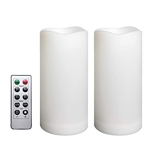 Image of 2 Pack Outdoor Flameless Pillar Candles with Remote and Timer Waterproof Battery Operated Electric LED Candle Set for Gift Home Decor Party Wedding Supplies Garden Christmas Decoration, 3 inch x 6 inch
