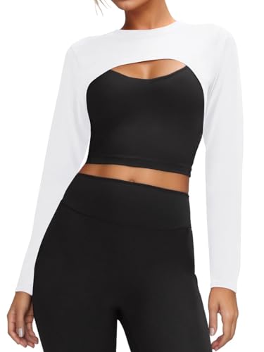 Yousify Womens Long Sleeve Crop Tops Bolero Open Front Workout Gym Yoga Cropped Shirt Sports Shrug