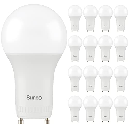 Sunco 16 Pack GU24 LED Light Bulb 2 Prong A19, 2700K Soft White, 9W Equivalent 60W, CFL Replacement 800 LM, Super Bright Dimmable, Twist and Lock GU24 Pin Base with Two Prongs, Instant On, UL