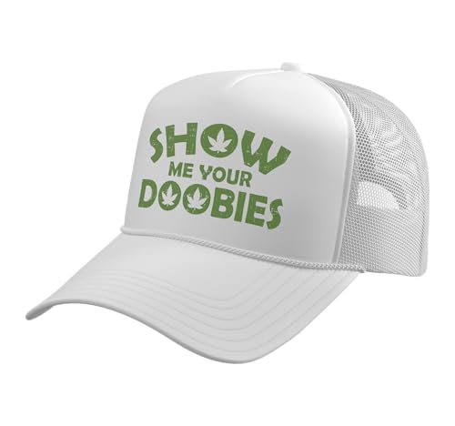 Show Me Your Doobies 420 CBD Joint Trucker Hat White