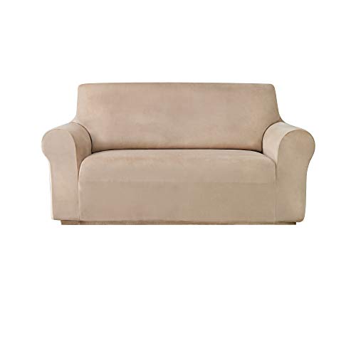 Maxmill MM-VW-TAUPE-MEDIUM Velvet Loveseat Slipcover 1 Pc Stretch Spandex Sofa Couch Slipcover cover
