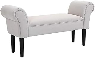 HOMCOM Bed End Side Chaise Lounge Sofa Window Seat Arm Bench Wooden Leg velet (Grey)