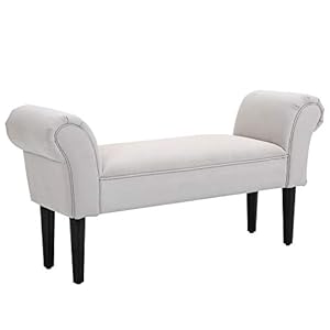 HOMCOM zitbank voor slaapkamer, bedbank, gestoffeerde bank, MDF, schuimstof, grijs, 102 x 31 x 51 cm