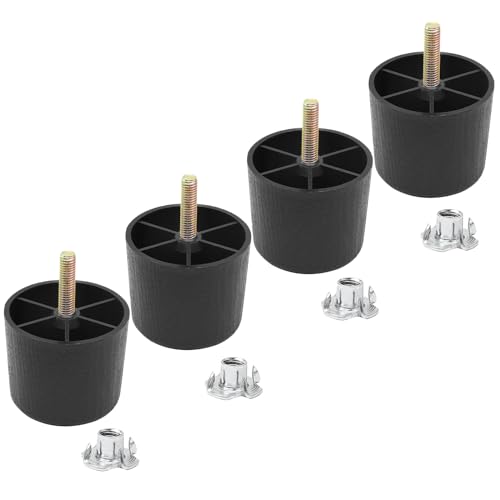 Luomorgo 4 Pcs 2 Inch Plastic Table Legs, Black Tapered Furniture Legs, Round Sofa Replacement Legs M8 Threaded with T-Nuts, Heavy Duty Furniture Legs for Couch, Cabinets, Dressers, Chair