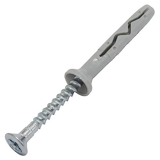 AERZETIX - C67156 - Juego de 100 Tacos Clavos Ø6x40mm con Brida biselada en Polietileno + 100 Clavos-Tornillos Ø3.9x45mm con Cabeza fresada PZ2 en Acero - para Golpear - Estructura metálica hormigón