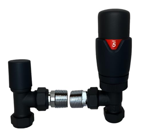Oslo TRV Angled Black Thermostatic Radiator & Towel Rail Valve 1/2-15mm
