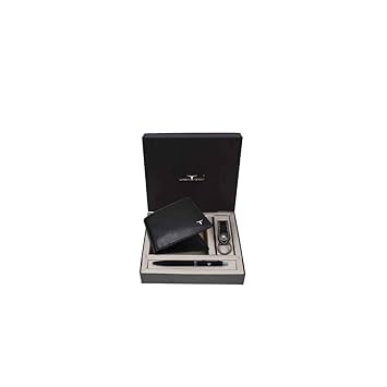 URBAN FOREST Gavin Black Leather Wallet, Black Keychain & Pen Combo Gift Set for Men - image, photos