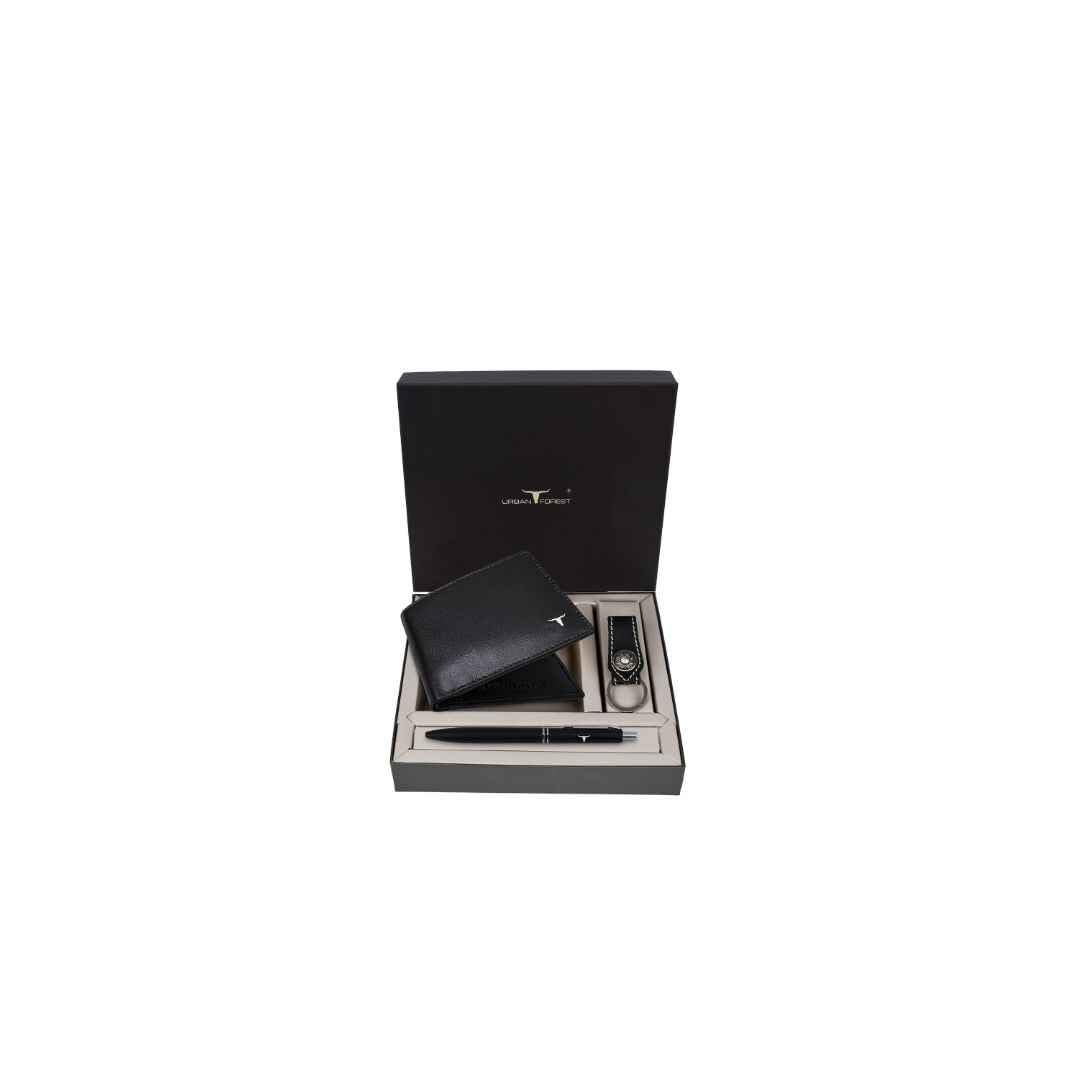 Buy URBAN FOREST Gavin Black Leather Wallet, Black Keychain & Pen