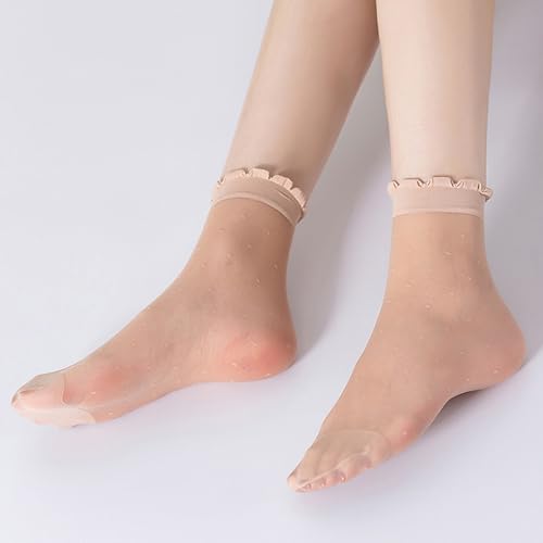 Image of 20 Pairs Women's Sheer Ruffle Socks Ankle High Nylon Cool Ultra Thin Frilly Socks See Through Silk Nude Short Lace Dress Sock for Women Clear Crew Hosiery Breathable