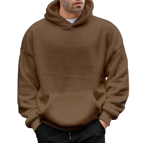 Zaswen Mens Long Sleeve Flannel Fleece Hooded Sweatshirts Winter Oversized Collar Lamb Wool Hoodies with Kangaroo Pocket